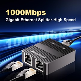 1 to 2 Gigabit Ethernet Splitter, 3-Port 1000Mbps Network Switch with Type-C Power, Dual LAN RJ45,Support IGMP,Mini Size Plug and Play for Cat6/7/8