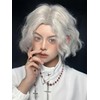Siudus Mens Short Silver Curly Wig Natural Middle Part Cosplay
