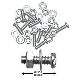 Pack of 10 Sets M3X10mm (1/8”x13/32”) Screws, Nuts & Washers – Steel Round Head Design – High-Grade for Home Commercial and Industrial Use