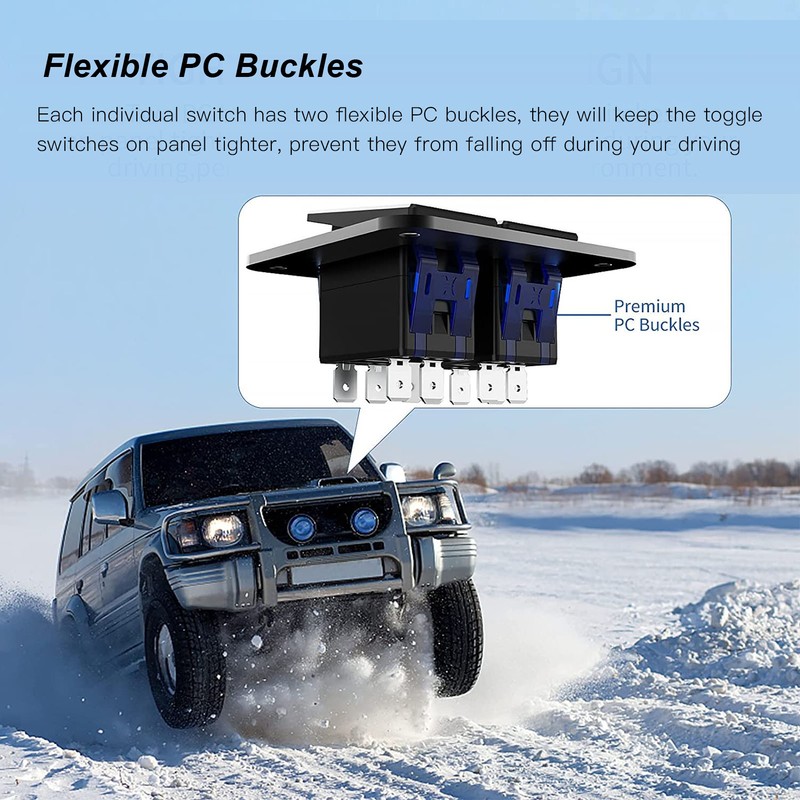 2 Gang Rocker Switch Panel Waterproof ON OFF Blue Backlit