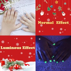 Luminous Christmas Nail Stickers for Kids Girls, Glow Self-Adhesive Nail Decals for Nail Art Decorations, Holiday Nail Stickers with Snowflakes, Xmas Tree, Santa, Snowman (6 Sheets)