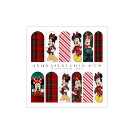 Christmas Nail Art Decals Minnie Nail Art Plaid Candy Cane Santa Water Transfer Nail Wraps Winter Xmas Holiday Nail Decoration Gifts for Her Manicure Accessories DIY Nail Design (40MM Medium)