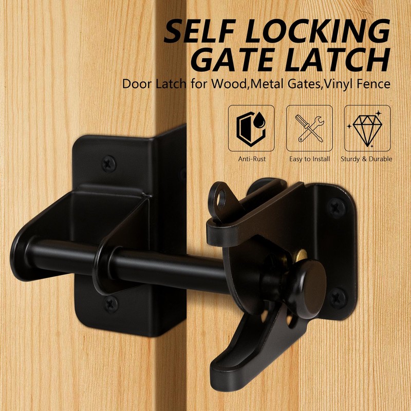 KINJOUZ Self Locking Gate Latch for Wooden Fence, Heavy Duty