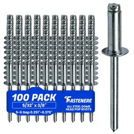 Fastenere Pop Rivets - 5/32" x 3/8" (100 pcs) Heavy Duty, Open-End, Low Carbon Steel, Dome-Head Blind Rivets, Corrosion-Resistant & High Shear Strength, 5-6 Gap 0.251"-0.375"
