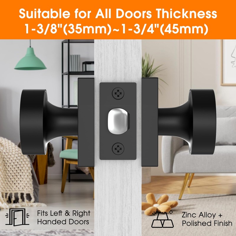 Encreese Passage Door Knobs Interior with Lock, Square Reversible Door