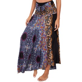 Women's Bohemian Maxi Skirt Asymmetries Beach Skirt Ethnic Style Floral Pattern Long Skirt A-line Midi Dress Two Way to Wear Soft Thin Cool Breathable Summer Skirt, F Paisley Pattern - Brown & Blue