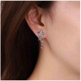 Aneneiceera Boho Star Stud Earrings Silver Star Cluster Earrings Multi Star Climber Earrings Vintage Celestial Earrings Jewellery for Women and Girls, Metal