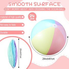 MiniInflat 24 Pcs Inflatable Beach Balls Bulk Pastel Color Jumbo Big Macaron Beach Balls for Adults Summer Swimming Pool Water Games Party Favor(24 Inch)