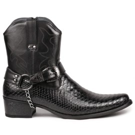 Metrocharm Diego-01 Men's Belt Buckle Chain Strap Western Cowboy Boots (11, Black)