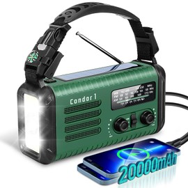 Emergency Radio - 20000mah Weather Radio with NOAA/AM/FM, Solar Hand Crank Radio with USB/Solar/Hand Crank Charger, Battery Powered, SOS Alarm, Reading Lamp & Flashlight for Indoor/Outdoor