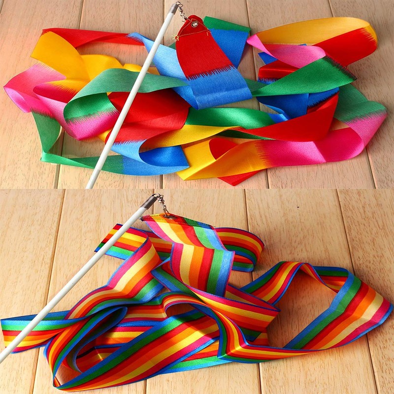 Dance Ribbons Rainbow Streamers Rhythmic Gymnastics Ribbon Baton Twirling Wands