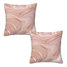 Pink and Gold Marble Throw Pillow Covers 18x18 Inch Set of 2, Abstract Art Modern Decorative Pillows Case Outdoor Cushion Covers for Couch Sofa Bed Home Decor