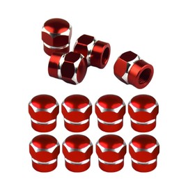 CGEAMDY Pack of 12 Car Valve Caps Cover, Car Valve Aluminium Caps, Tyre Valve Dust Caps with Seal, Universal Hexagonal Replacement, Valve Caps Car (Red)