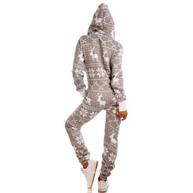 Crazy Age Cuddly Jumpsuit (Hoodie), Overalls, Full Body Suit with Reindeer, Ice Crystals Motifs, CA-J-603, for Relaxing and Chilling, lightgrey
