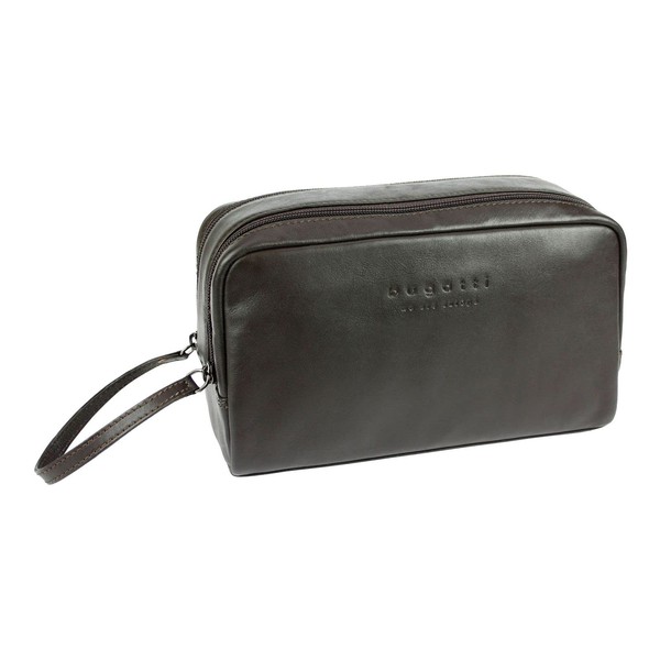 bugatti Corso Men's Vintage Leather Toiletry Bag, dark brown