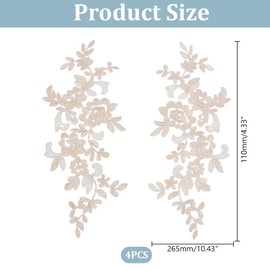 HOBBIESAY PeachPuff 2 Pairs Floral Embroidery Lace Appliques Polyester Flower Patches Sewing Decoration Appliques Repair Patches for Wedding Dresses Bodice Costumes Clothing