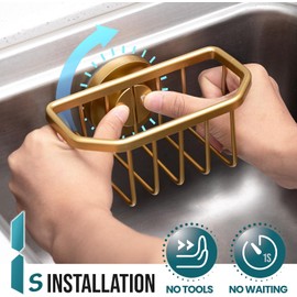 TAILI Soporte para esponjas de Fregadero con Ventosa Fuerte, de Aluminio Inoxidable, para esponjas, cepillos, Tapones y raspadores, Dorado