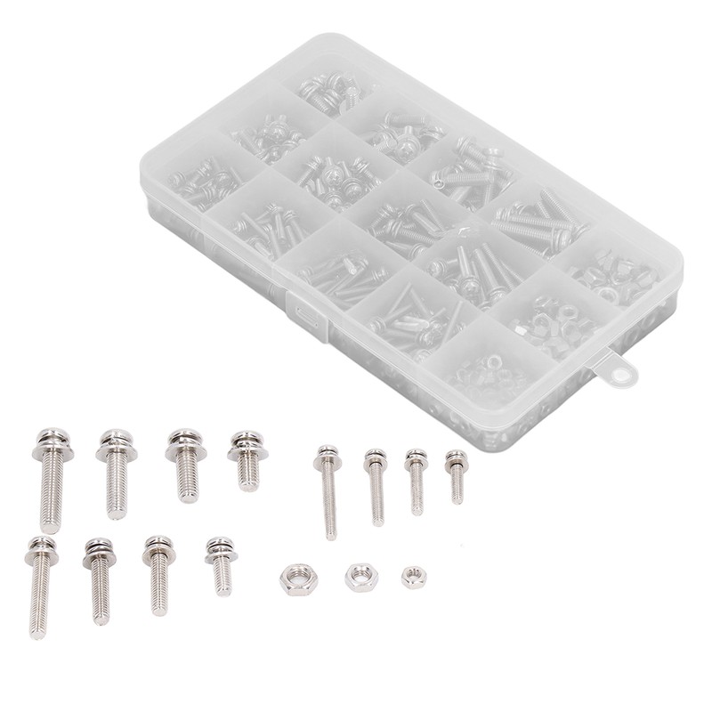 360pcs Screw Nut Set Stainless Steel Flat Washer Spring Washer