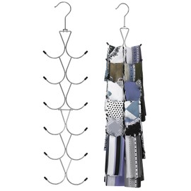 BelleVive Scarf Holder with 12 Compartments, Handbag Holder with 360° Swivel Hook, Scarf Organiser, Scarf Holder for Closet, Scarves, Belts, Handbag and Baseball Cap