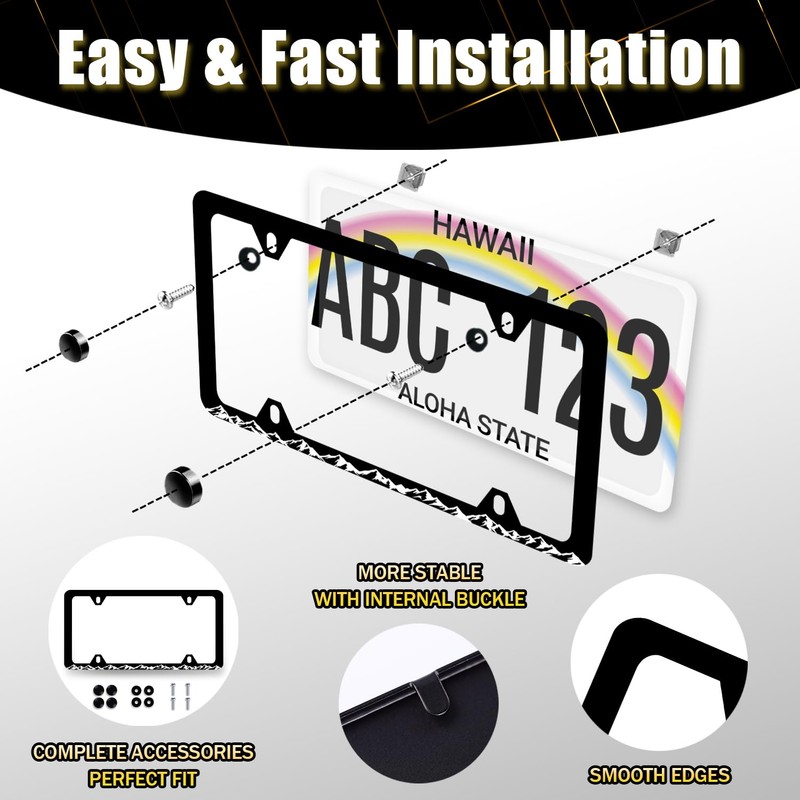 Mountains License Plate Frame Scenery Mountain License Plate Decoration Stainless