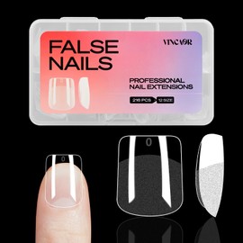 VINCAOR Extra Short Square Fake Nail Tips - 216Pcs Pre-Shaped Extra Short Square Gelly Tips for Full Cover Acrylic Nail Extensions, French Style, 12 Sizes - Perfect for DIY Salon or Professional Use