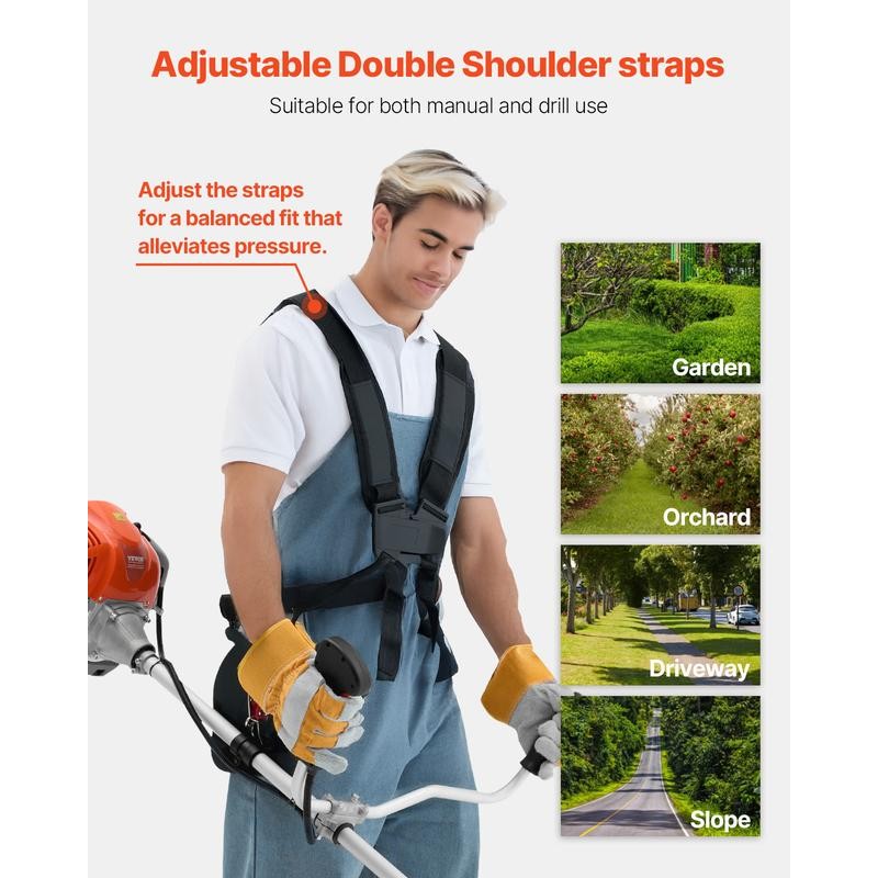 VEVOR String Trimmer, 51.7CC 2-Stroke, Gas Powered Weed Wacker, 16.9"