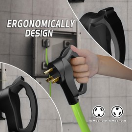 PlugSaf 30 FT 30 Amp RV Extension Cord Outdoor with Grip Handle, 10/3 Gauge Flexible Heavy Duty RV Power Cord Waterproof, NEMA TT-30P to NEMA TT-30R, 10AWG 125V 3750W STW, Green-Black, ETL Listed