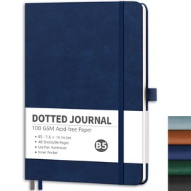 RETTACY Bullet Dotted Journal, B5 Dotted Notebook Journal with 96 Pages, 7.6'' × 10'', Medium Size, 100 GSM Thick Paper, Leather Hardcover, Bullet Journaling, Planning, Tracking (Navy Blue)
