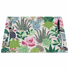 Walmsco Placemats Pink Succulent Green Cactus Plant Decor For Dining Room Kitchen Table,Waterproof Non-Slip Washable Heat Resistant Placemats,Set of 4,12"x18"