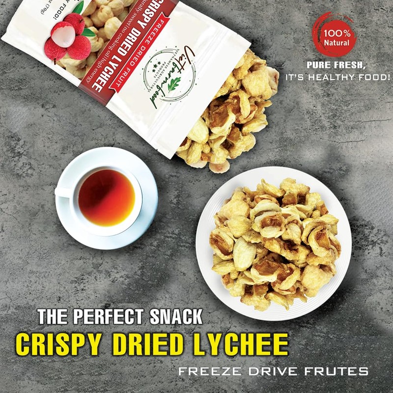 CRISPY DRIED LYCHEE 2.47 oz (70g) VIETFARMFOOD: Freeze-dried, no sugar