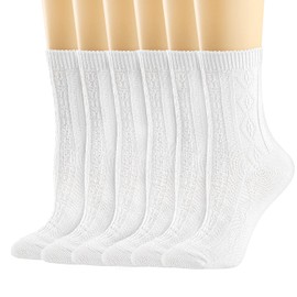 Mcool Mary Womens Socks, Womens Crew Socks Casual Thin Breathable Knit Cotton Comfy White Dress Socks for Women 6-pair Pack