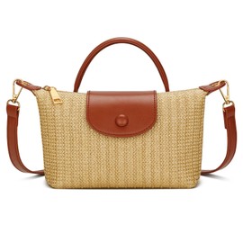 KKXIU Top Handle Straw Woven Crossbody Bag for Women Summer Straw Beach Clutch Shoulder Purse (brown)