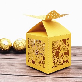 the love 50 Pcs Laser Cut Butterfly and Flower Creative Chocolate Box Wedding Favors Candy Boxes Gifts Box Marriage Party Decors (Yellow)