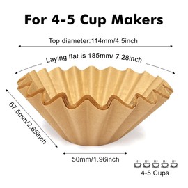 DechoPak 5 Cup Coffee Filter, 100 Count Unbleached Natural Small Basket Disposable Paper Coffee Filter for 4-5 Cup Coffee Maker Pour Over Pot, Suitable for Home Coffee Shop Business Commercial (Brown)