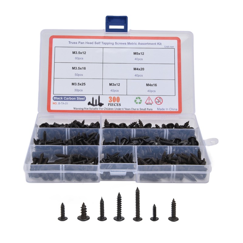 300Pcs Truss Head Self Tapping Screws Cross Carbon Steel Screw
