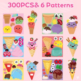 ANGOLIO 300Pcs Ice Cream Make A Face Stickers Scene Roll DIY Make Your Own Ice Cream Stickers Summer Ice Cream Dessert Stickers Vinyl Waterproof Stickers DIY Crafts for Kids Party Favor Birthday Gifts