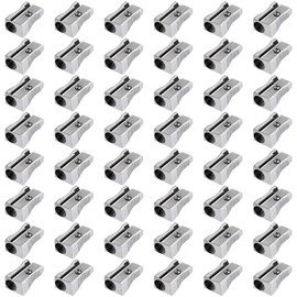 Frienda 48 Pack Metal Pencil Sharpeners Handheld Metal Mini Sharpeners Manual Pencil Sharpeners with Single Hole Aluminum Alloy Sharpener for Standard Size(Silver)