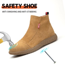 Puncture Proof Anti-skid Steel Toe High Top Work Shoes Industrial and Construction Site Protective ShoesColor: Gold, US Size: 9