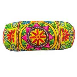 Bolster Cotton Boho Cushion Cover 18 x 7 inch (46 x 18 cms) Round Cylinder Takiya For Yoga, Meditation, Travel, Floor Cushion Embroidered, Back Neck Maternity Support Pillowcase Vegan (covers only)