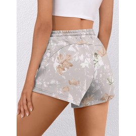 LYHIPSS Camo Shorts Women Comfy Lounge Sweat Shorts Drawstring Maple Leaf Print Casual SweatShorts with Pockets Gray Camo XS