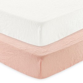 david's kids Muslin Crib Sheets for Boys Girls, 2 Pack 100% Cotton Soft Breathable Fitted Baby Sheet Set, 28x52 Inch Fits Standard Crib and Toddler Mattresses, Snow White & English Rose