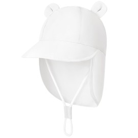 Durio Unisex Children's Peaked Cap with Neck Protection Baby Sun Hat UV SPF50+ with Ear Dream Design Toddler Summer Hat for Girls Boys, White, 6-12 months
