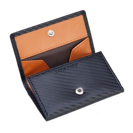 LUCKYSGY Coin Purse, Men's, Genuine Leather, Women's, Wallet, Small, Box Type, Button Type, Card Slots, Holds 35 Coins, Carbon Black x Brown