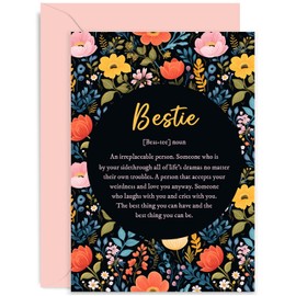 Old English Co. Best Friend Birthday Card For Women - Bestie Floral Painting Design - Sweet Words For Female Friends - Friendship Gifts For Her Bff Bestfriend | Blank Inside