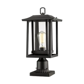 Beionxii Outdoor Post Light, Large Exterior Lamp Post Light Pier Mount Lantern with Base, Black Cast Aluminum w/Clear Glass (19" x 9") - A197P-1PK