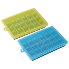 Szxc Silicone Ice Cube Trays with Lids - 2 Pack - 24 Cavities 1 inch (1.2 tbsp / 20ml / 0.6 fl oz) Square Ice Cubes - Baking Molds - BPA free - Easy To Release - for Juice, Baby Food, Chocolate & More