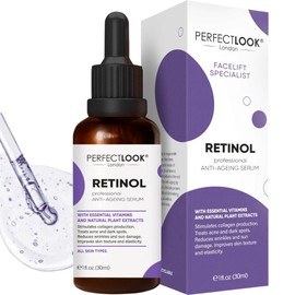 Perfect Look London Retinol Serum 0.25% – Anti-Ageing Night Face Serum for Fine Lines & Wrinkles – Hydrating Treatment with Hyaluronic Acid & Vitamin E – Gentle Formula for Sensitive Skin (30ml)