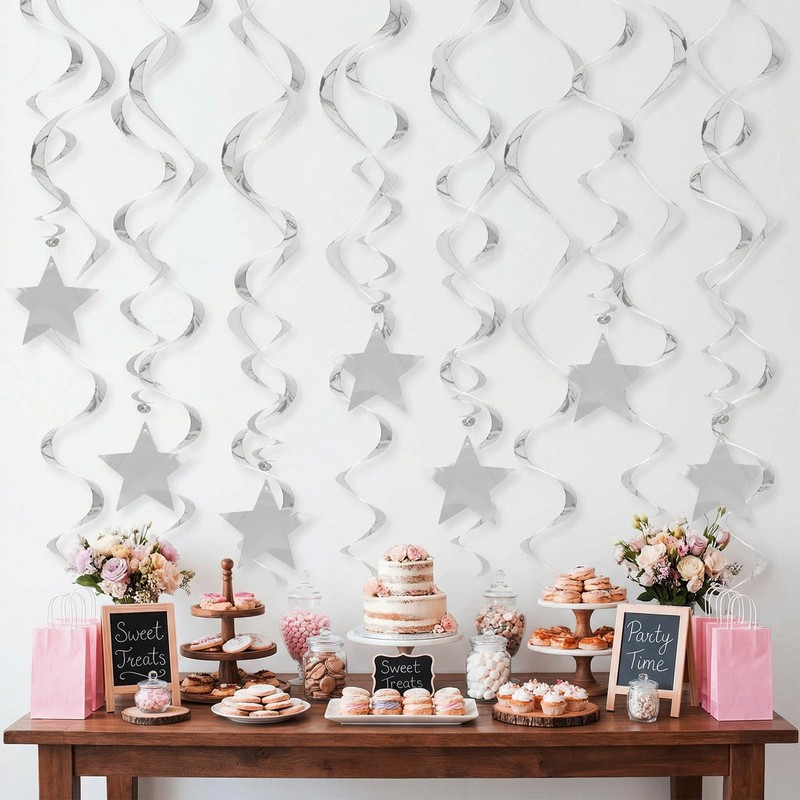 Sdfvsdg Silver Star Hanging Swirl Decorations Ceiling Swirl Foil Decoration