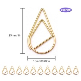 Metal Gold Paper Clips 200 Pieces Small Paperclips Office Cute Drop-Shaped Paper Clip for Books Photos Posters Notes - 15 * 25mm