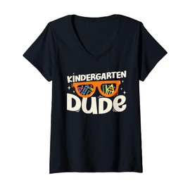 Womens Kindergarten Dude Back To School Sunglasses Teachers V-Neck T-Shirt